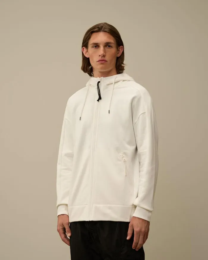 CP Company Sweatshirts Diagonal Raised Fleece Goggle Zipped Hooded Sweatshirt Gauze White 8211 Man