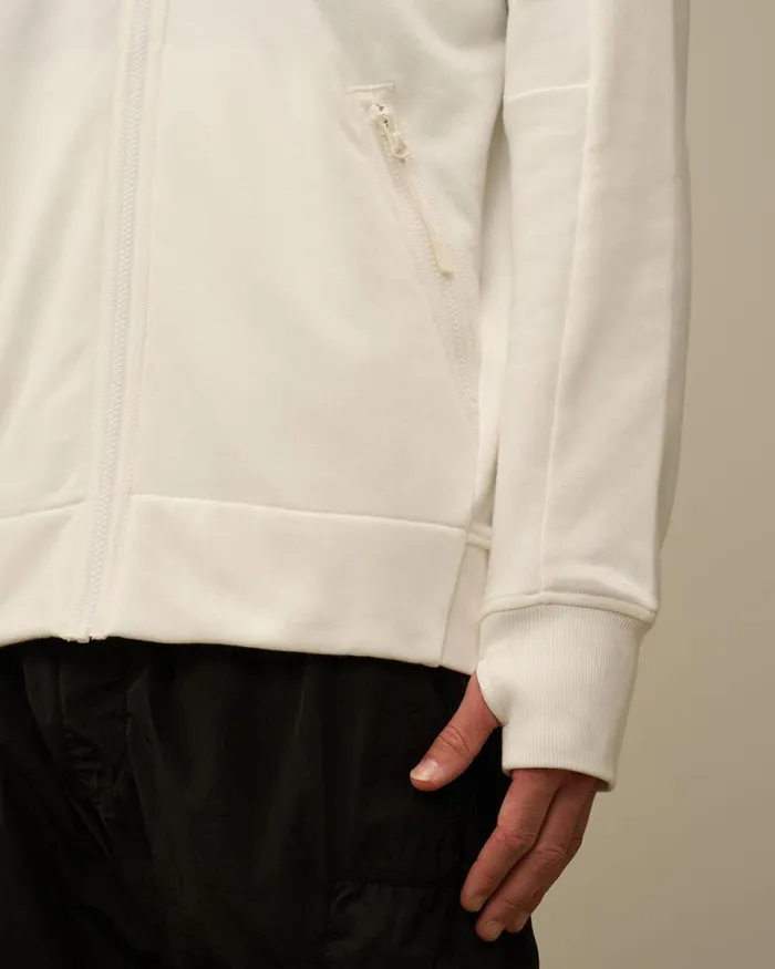 CP Company Sweatshirts Diagonal Raised Fleece Goggle Zipped Hooded Sweatshirt Gauze White 8211 Man