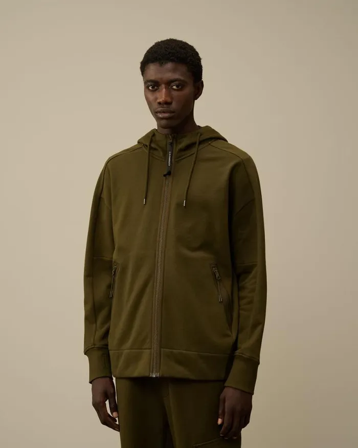 CP Company Sweatshirts Diagonal Raised Fleece Goggle Zipped Hooded Sweatshirt Ivy Green 8211 Man