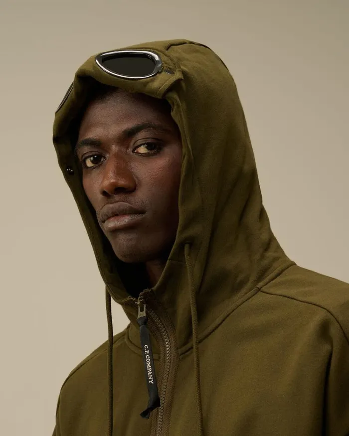 CP Company Sweatshirts Diagonal Raised Fleece Goggle Zipped Hooded Sweatshirt Ivy Green 8211 Man