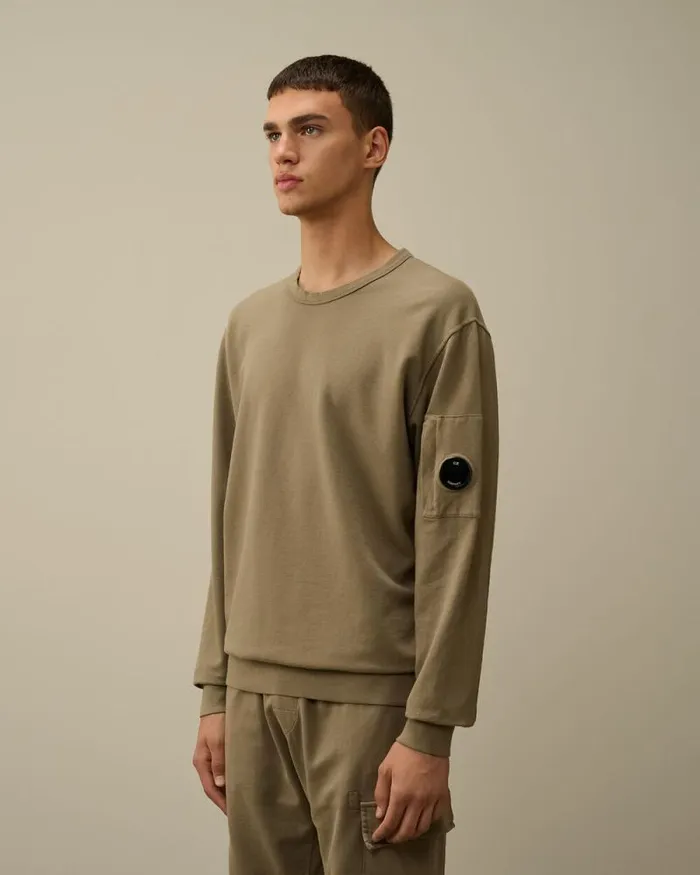 CP Company Sweatshirts Light Fleece Crew Neck Sweatshirt Walnut Beige 8211 Man