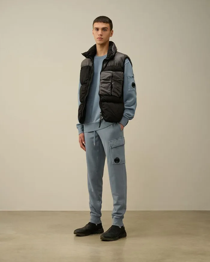 CP Company Tracksuits and Shorts Brushed And Emerized Diagonal Fleece Cargo Sweatpants Flint Stone Blue 8211 Man