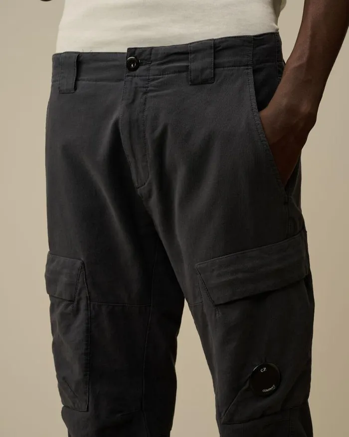 CP Company Trousers Ottoman Stretch Emerized Ergonomic Cargo Pants Black Sand 8211 Man