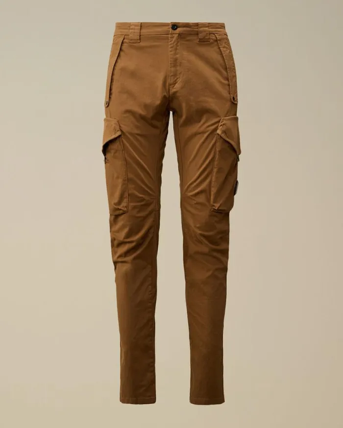 CP Company Trousers Stretch Sateen Ergonomic Lens Cargo Pants Toffee Beige 8211 Man