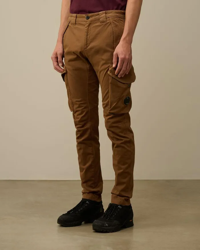 CP Company Trousers Stretch Sateen Ergonomic Lens Cargo Pants Toffee Beige 8211 Man
