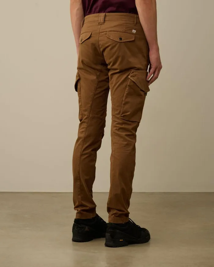 CP Company Trousers Stretch Sateen Ergonomic Lens Cargo Pants Toffee Beige 8211 Man