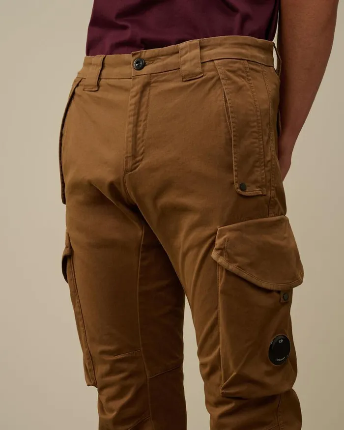 CP Company Trousers Stretch Sateen Ergonomic Lens Cargo Pants Toffee Beige 8211 Man