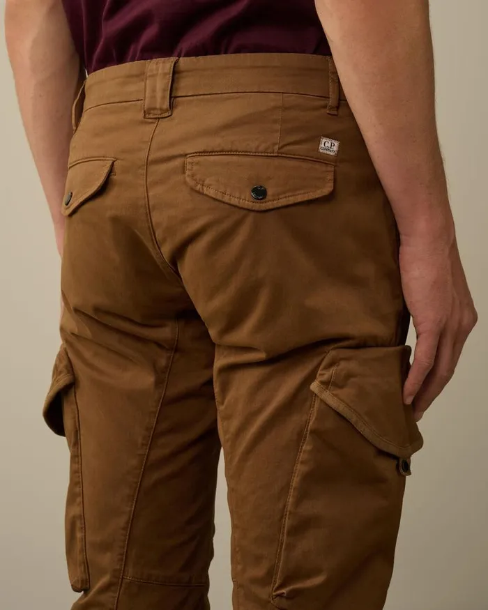 CP Company Trousers Stretch Sateen Ergonomic Lens Cargo Pants Toffee Beige 8211 Man