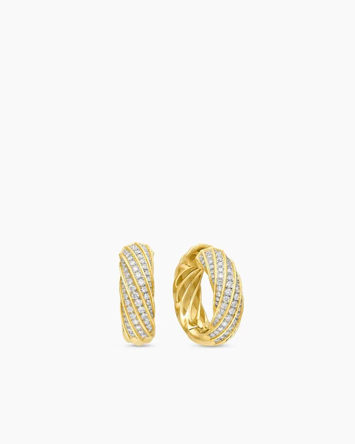 Cable Edge Hoop Earrings In 18K Yellow Gold With Diamonds 289mm Women David Yurman Hoop Cable Edge Hoop Earrings In 18K Yellow Gold With Diamonds 289mm Women David Yurman Hoop