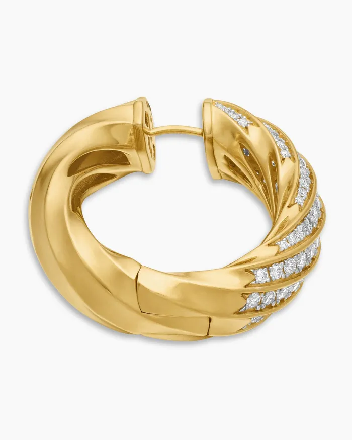 Cable Edge Hoop Earrings In 18K Yellow Gold With Diamonds 289mm Women David Yurman Hoop Cable Edge Hoop Earrings In 18K Yellow Gold With Diamonds 289mm Women David Yurman Hoop