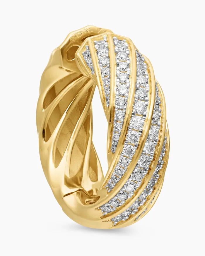 Cable Edge Hoop Earrings In 18K Yellow Gold With Diamonds 289mm Women David Yurman Hoop Cable Edge Hoop Earrings In 18K Yellow Gold With Diamonds 289mm Women David Yurman Hoop