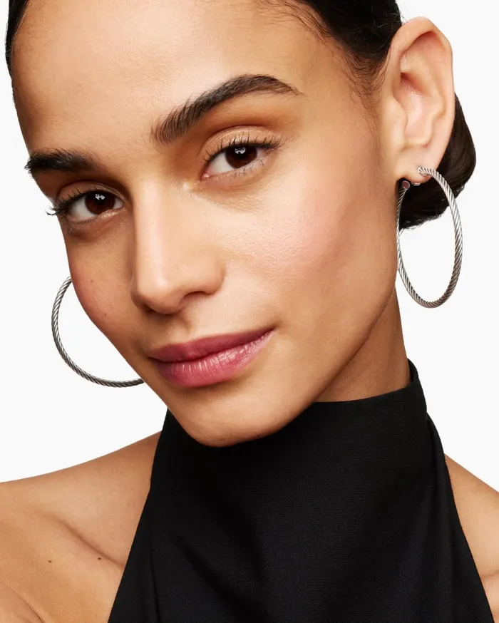 Cable Hoop Earrings In Sterling Silver 2in Women David Yurman Hoop