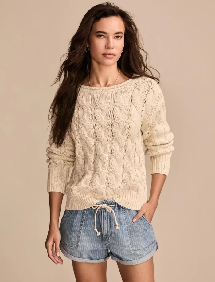 Cable Sweater Pullover Turtledove Women Lucky Brand Sweaters and Sweatshirts