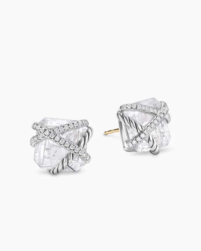 Cable Wrap Stud Earrings In Sterling Silver With Crystals And Diamonds 12mm Women David Yurman Stud Cable Wrap Stud Earrings In Sterling Silver With Crystals And Diamonds 12mm Women David Yurman Stud