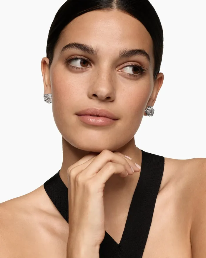 Cable Wrap Stud Earrings In Sterling Silver With Crystals And Diamonds 12mm Women David Yurman Stud Cable Wrap Stud Earrings In Sterling Silver With Crystals And Diamonds 12mm Women David Yurman Stud