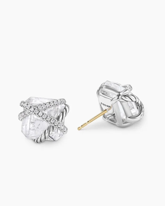 Cable Wrap Stud Earrings In Sterling Silver With Crystals And Diamonds 12mm Women David Yurman Stud Cable Wrap Stud Earrings In Sterling Silver With Crystals And Diamonds 12mm Women David Yurman Stud