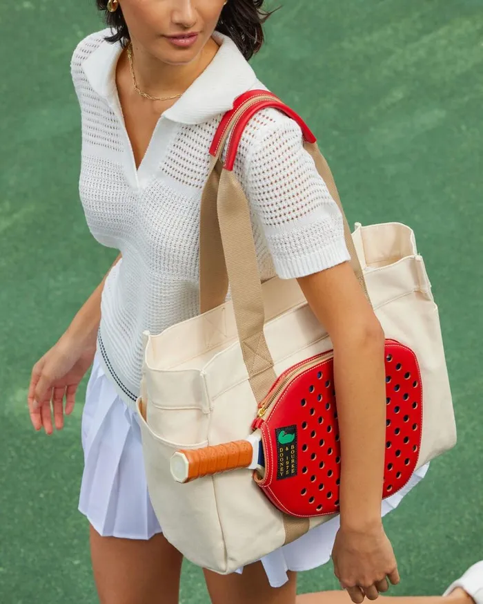 Canvas Pickleball Tote 40 Natural Red Women Dooney and Bourke Totes Canvas Pickleball Tote 40 Natural Red Women Dooney and Bourke Totes