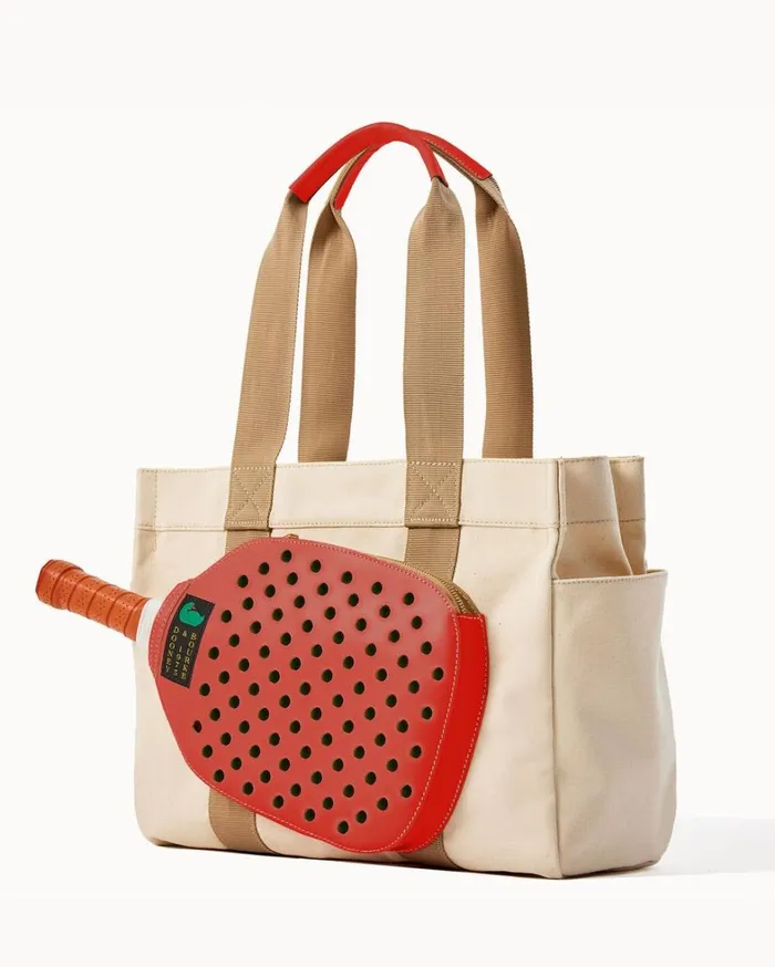Canvas Pickleball Tote 40 Natural Red Women Dooney and Bourke Totes Canvas Pickleball Tote 40 Natural Red Women Dooney and Bourke Totes