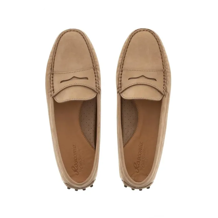 Carl Scarpa Domenica Beige Nubuck Suede Penny Loafers Women Bestselling