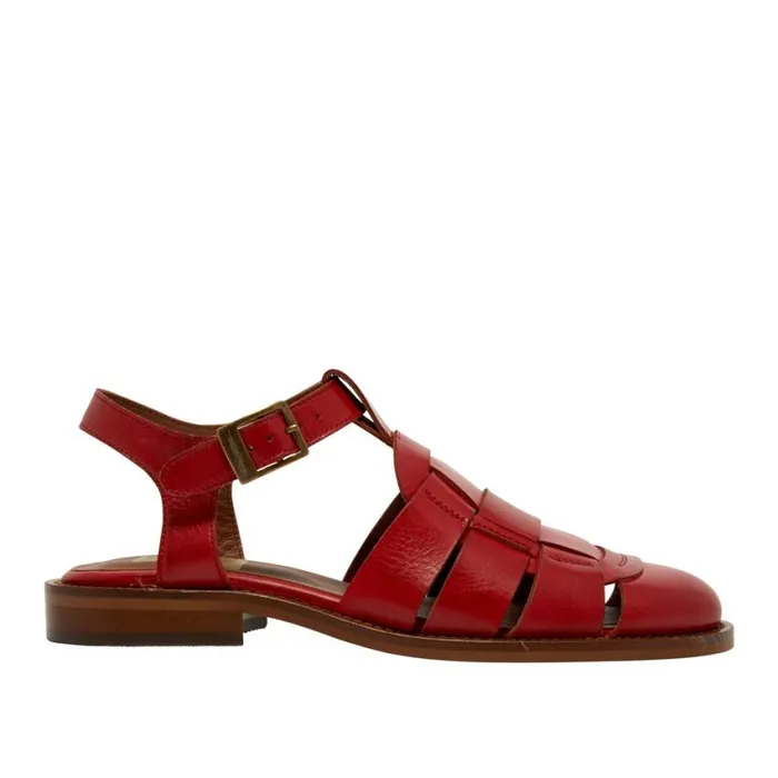 Carl Scarpa Emelot Red Leather Flat Sandals Women Sandals