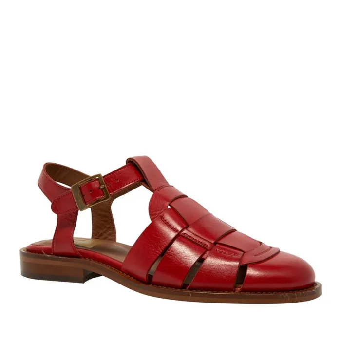 Carl Scarpa Emelot Red Leather Flat Sandals Women Sandals