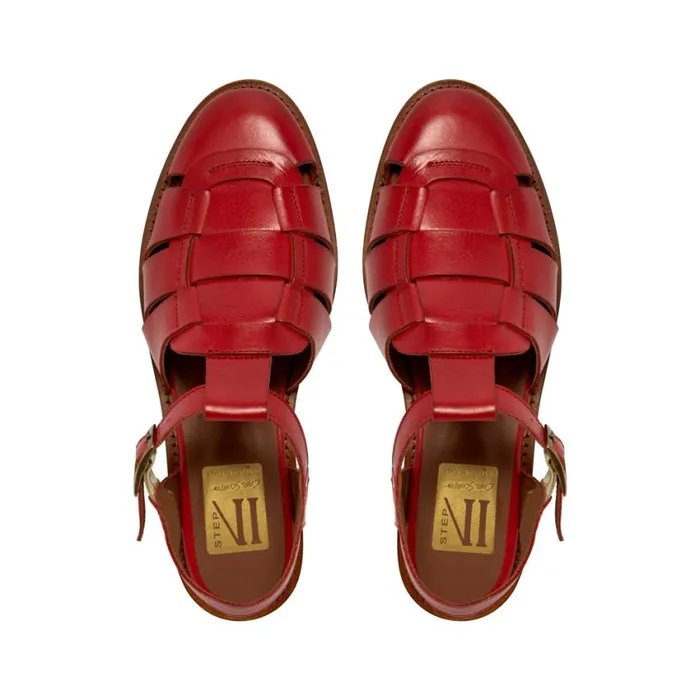 Carl Scarpa Emelot Red Leather Flat Sandals Women Sandals