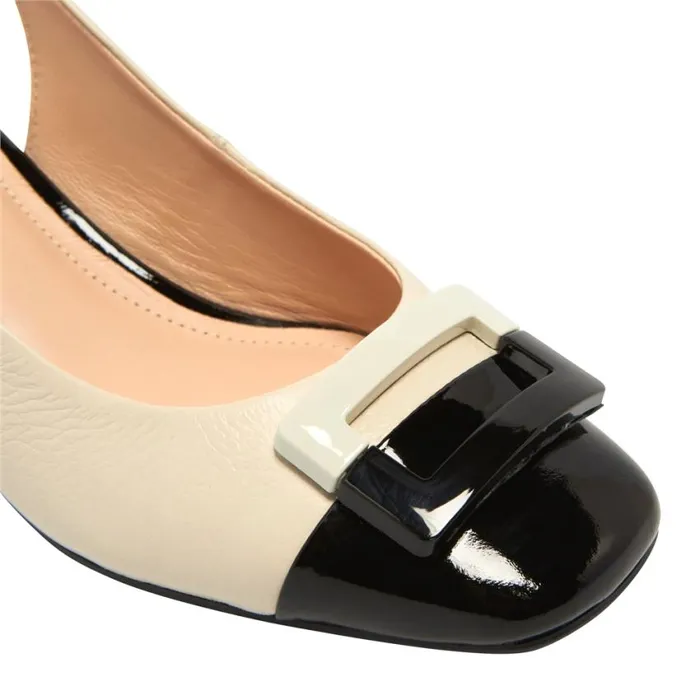 Carl Scarpa Sardinia Off White Leather Block Heel Courts Women Court Shoes