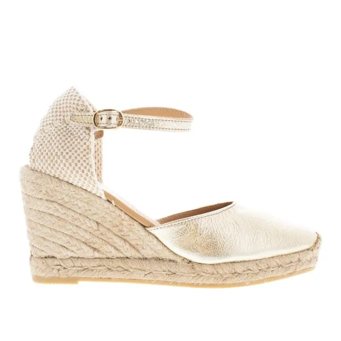 Carl Scarpa Sicily Champagne Leather Espadrille Wedge Sandals Women Sandals