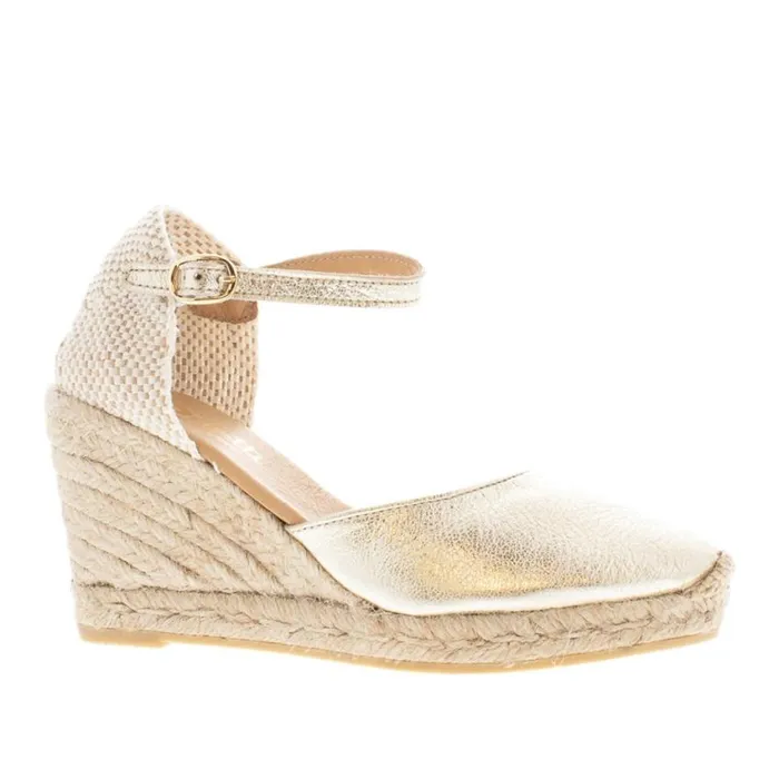 Carl Scarpa Sicily Champagne Leather Espadrille Wedge Sandals Women Sandals