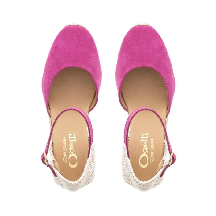 Carl Scarpa Sicily Fuchsia Suede Espadrille Wedge Sandals Women Sandals