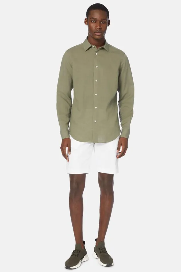 Casual Shirts Men Boggi Milano Regular Fit Green TencelLinen Shirt Green