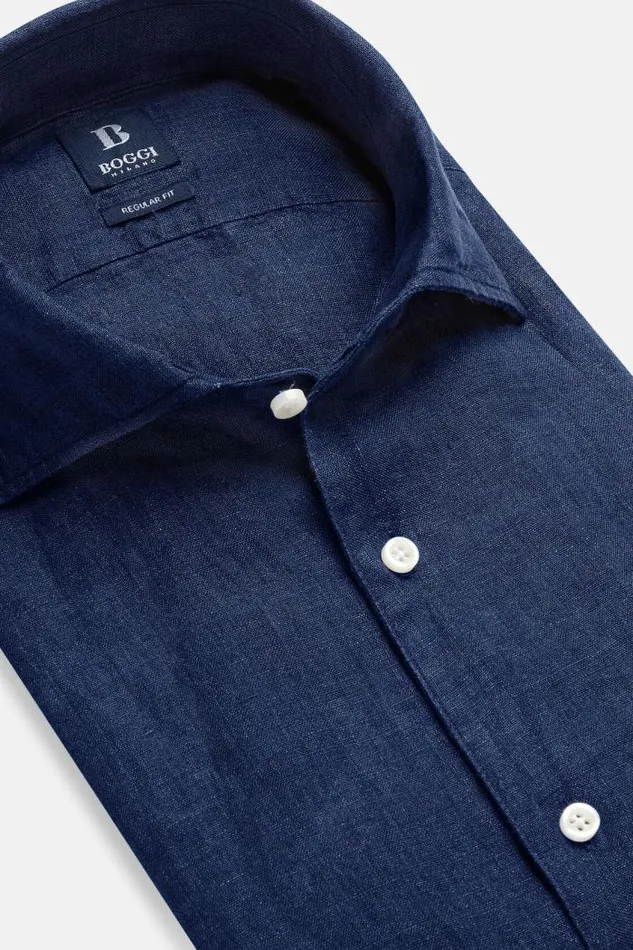 Casual Shirts Men Boggi Milano Regular Fit Navy Blue Linen Shirt Navy Blue Casual Shirts Men Boggi Milano Regular Fit Navy Blue Linen Shirt Navy Blue
