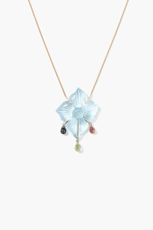 Chan Luu 14k Fine Women 14k Gardenia Chandelier Necklace Blue Topaz