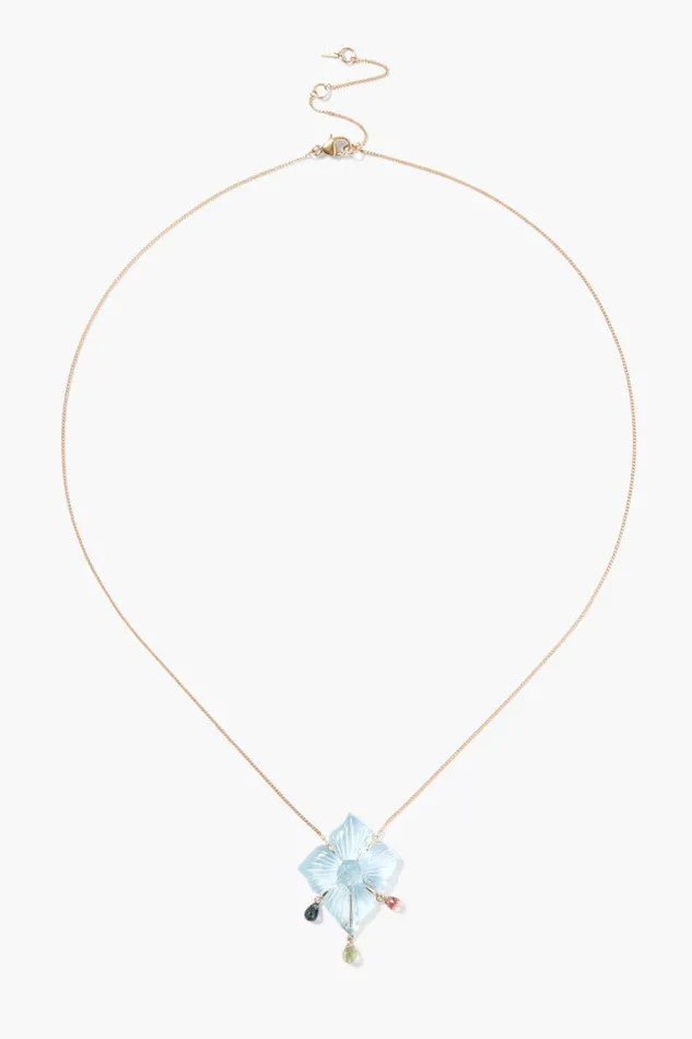 Chan Luu 14k Fine Women 14k Gardenia Chandelier Necklace Blue Topaz