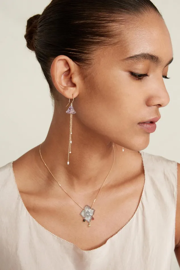 Chan Luu 14k Fine Women 14k Gardenia Chandelier Necklace Blue Topaz