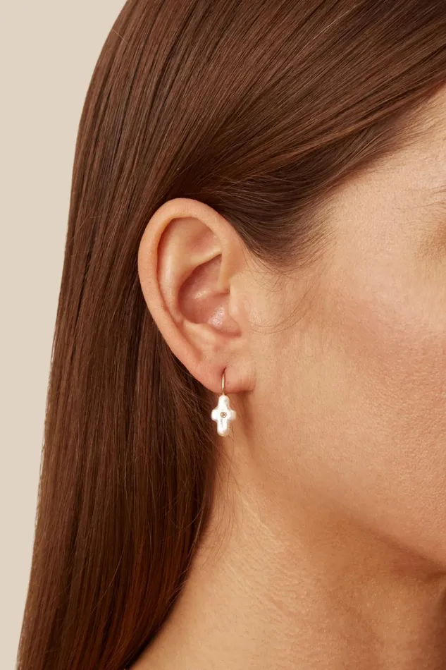 Chan Luu Earrings Women 14k Gold and Pearl Playa Cross Earrings