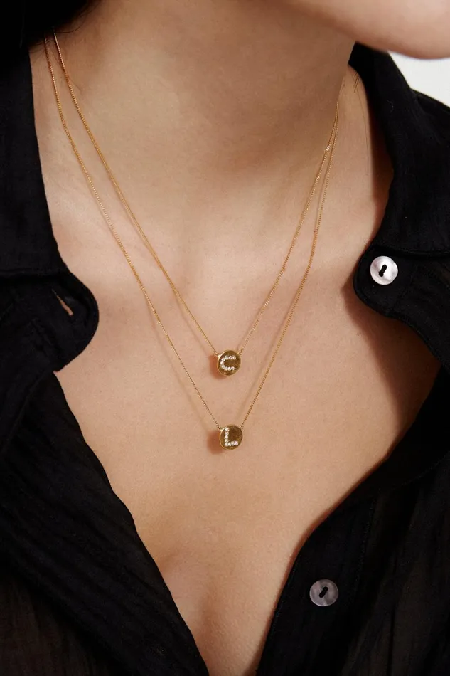 Chan Luu Necklaces Women Diamond Initial Coin Necklace Gold