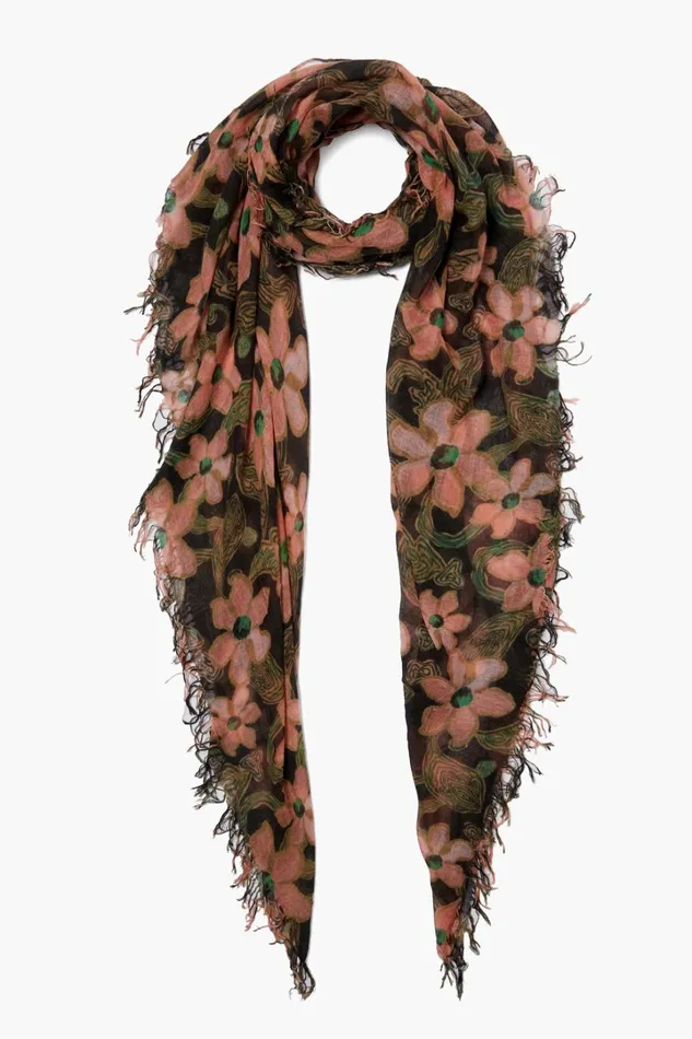 Chan Luu Scarves Women Cashmere And Silk Scarf Vibrant Green Meadow Floral