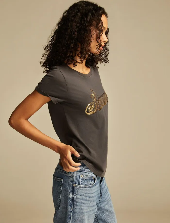 Cheers Classic Crew Jet Black Women Lucky Brand Graphic Tees