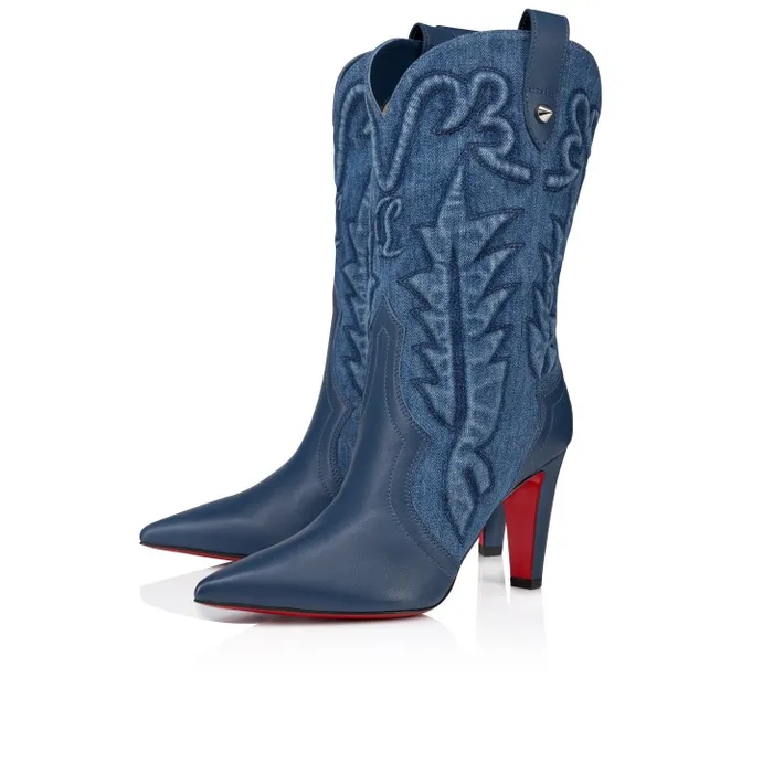Christian Louboutin Boots Women Santiabooty 85 Mm Low Boots 8211 Nappa Leather And Denim 8211 Denim Christian Louboutin Boots Women Santiabooty 85 Mm Low Boots 8211 Nappa Leather And Denim 8211 Denim