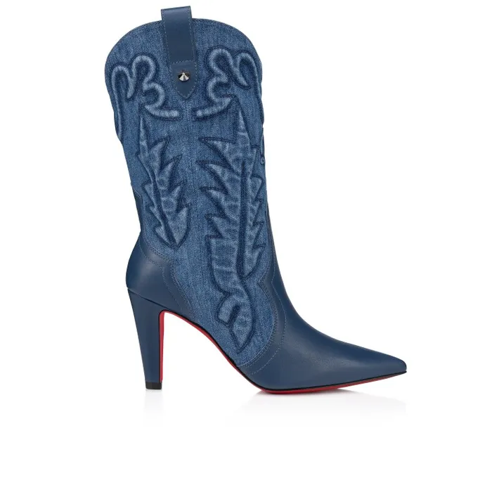 Christian Louboutin Boots Women Santiabooty 85 Mm Low Boots 8211 Nappa Leather And Denim 8211 Denim