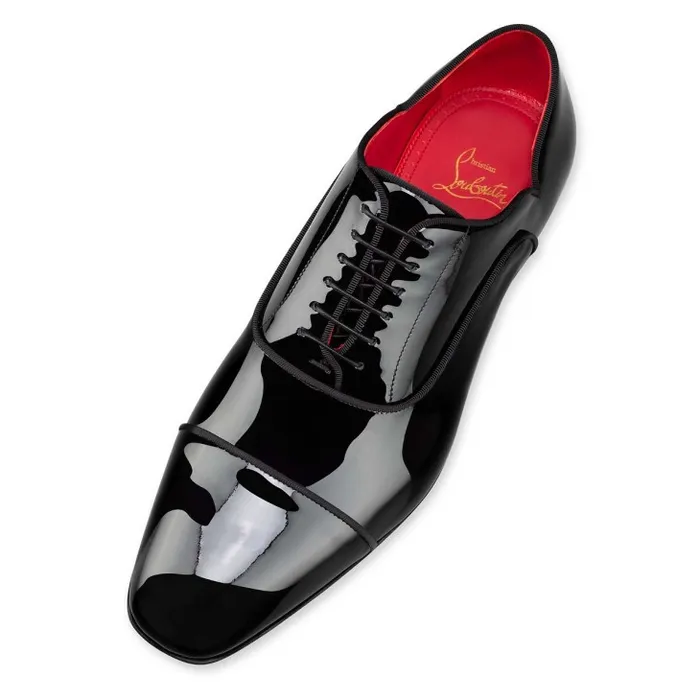 Christian Louboutin Buckles and Laceups Men Greggy Chick Laceup Shoes 8211 Patent Calf Leather 8211 Black