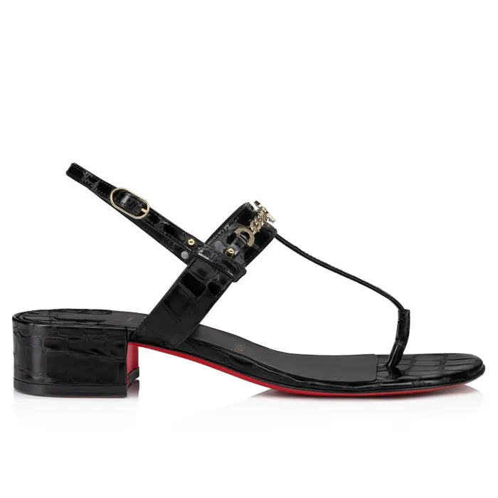 Christian Louboutin Flats and Loafers Women MJ Thong 25 Mm Mules 8211 Alligator Embossed Calf Leather 8211 Black