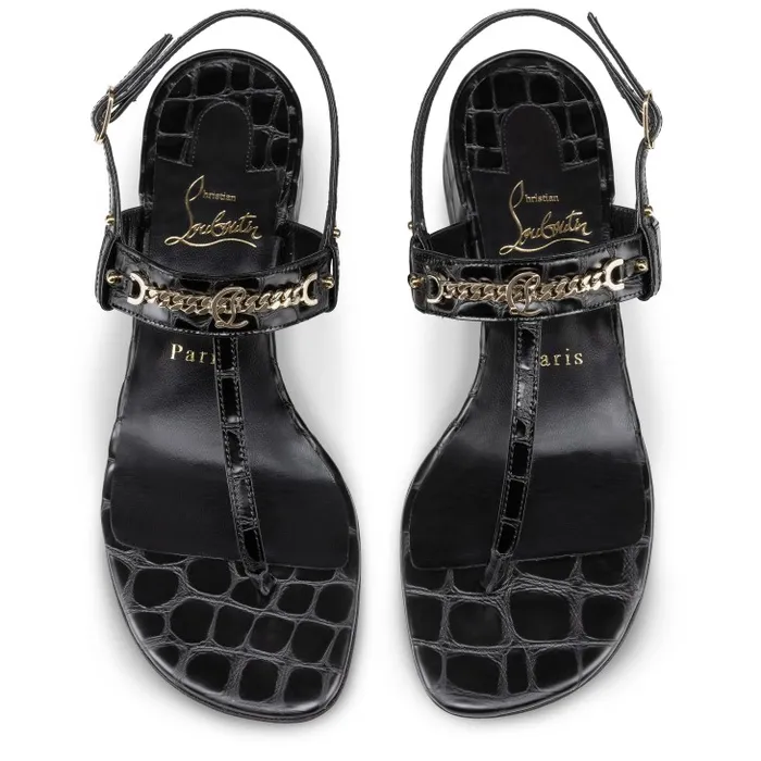 Christian Louboutin Flats and Loafers Women MJ Thong 25 Mm Mules 8211 Alligator Embossed Calf Leather 8211 Black