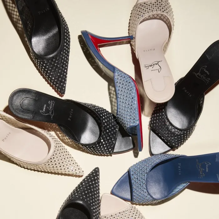 Christian Louboutin Sandals and Slides Women Apostropha Mule Mesh Strass 80 Mm Mules 8211 Mesh Nappa Leather And Strass 8211 Denim