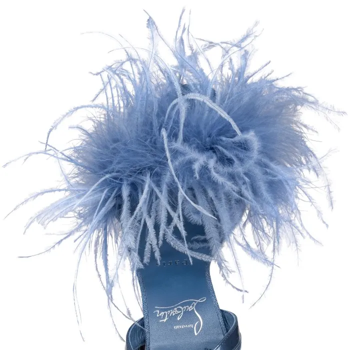 Christian Louboutin Sandals and Slides Women Loubipoupi 100 Mm Strappy Sandals 8211 Denim And Feathers 8211 Blue