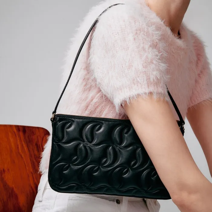 Christian Louboutin Shoulder Bags Women Loubila Pouch 8211 Monogrammed CL Embossed Nappa Leather 8211 Black