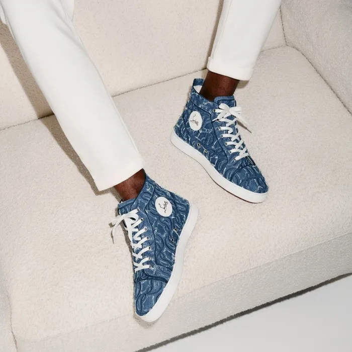 Christian Louboutin Sneakers Men Louis HighTop Sneakers 8211 Denim Embroidered 8211 Denim Christian Louboutin Sneakers Men Louis HighTop Sneakers 8211 Denim Embroidered 8211 Denim