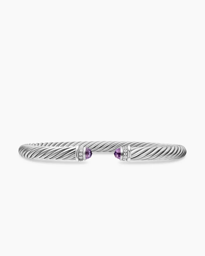 Classic Cable Bracelet In Sterling Silver With Diamonds 5mm Women David Yurman Cuff