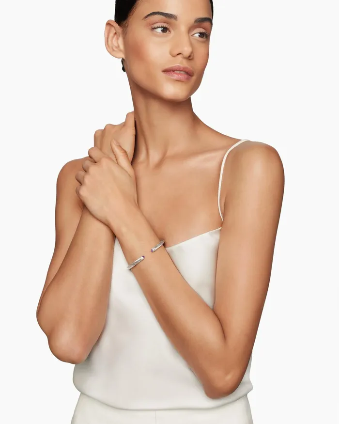 Classic Cable Bracelet In Sterling Silver With Diamonds 5mm Women David Yurman Cuff